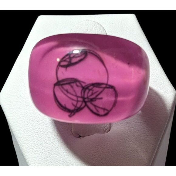 Chunky Pink And Black Bubblegum Abstract Ring Size 6 1/4 - Picture 1 of 16